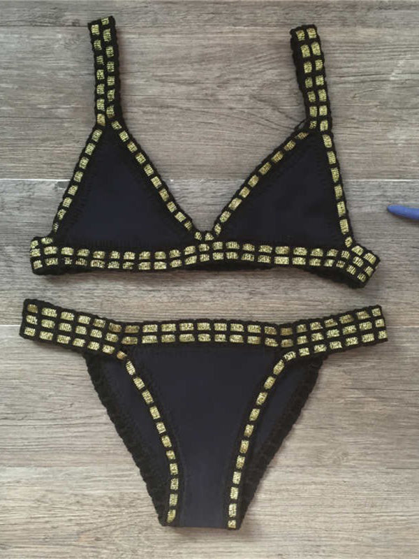 GR | Hand-crocheted bikini knit panel swimsuit set 