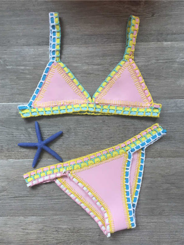 GR | Hand-crocheted bikini knit panel swimsuit set 