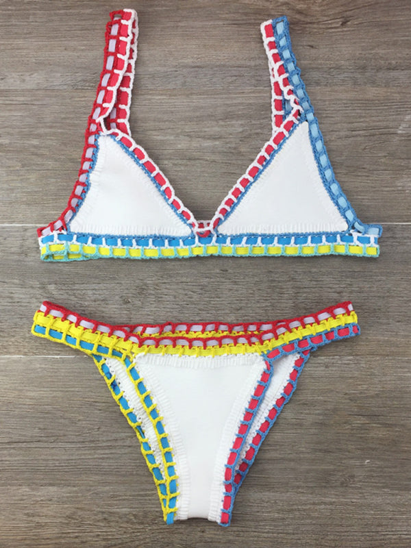 GR | Hand-crocheted bikini knit panel swimsuit set 