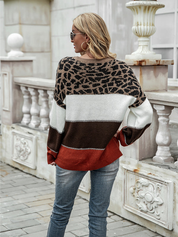 GR | Women's sweater with leopard print and color blocks