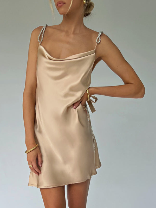 GR | Elegant satin chain strap dress 