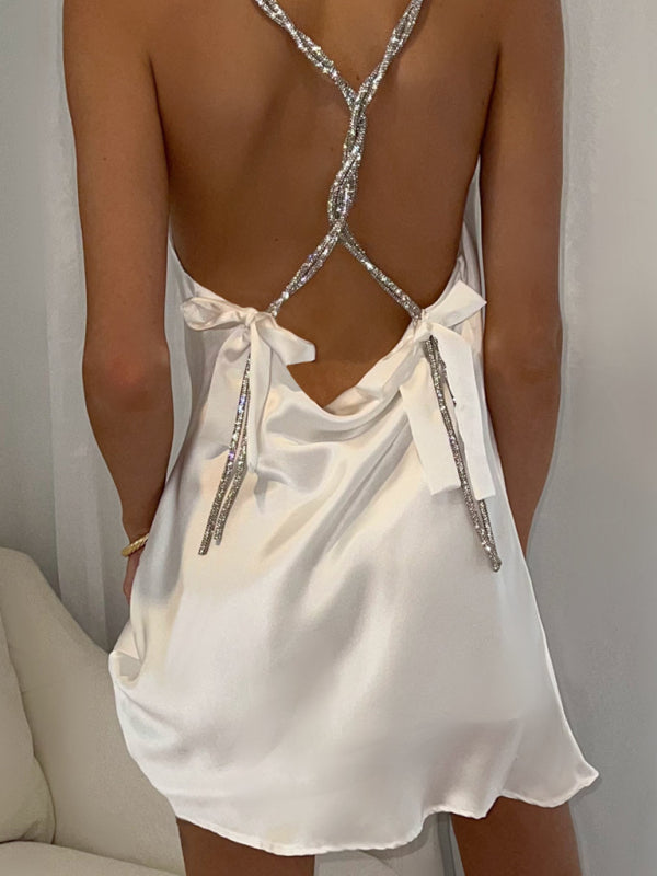 GR | Elegant satin chain strap dress 