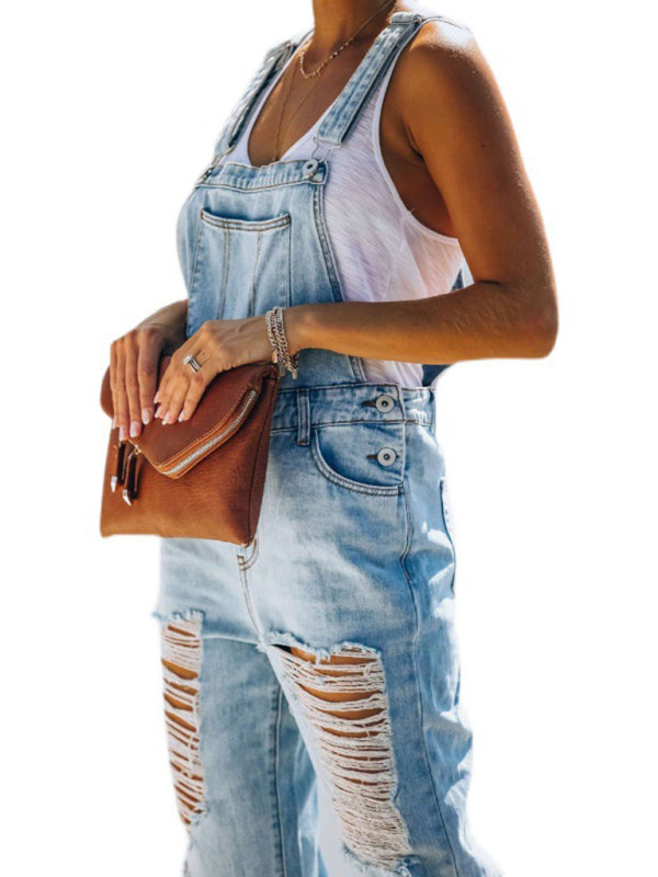 GR | New Style Casual Commuter Ripped Mid Waist Denim Overall