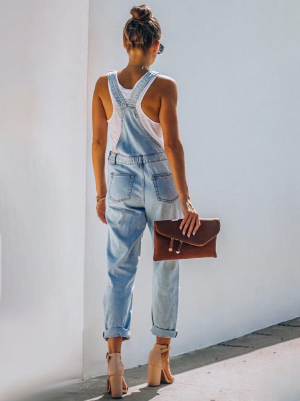 GR | New Style Casual Commuter Ripped Mid Waist Denim Overall
