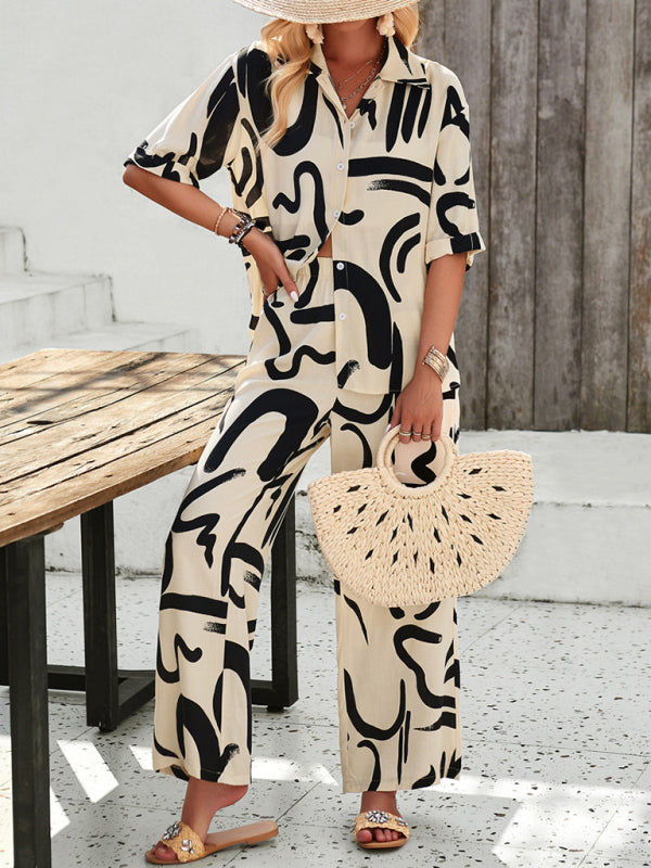 GR | Printed Blouse & Trousers Set