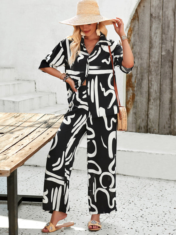 GR | Printed Blouse & Trousers Set