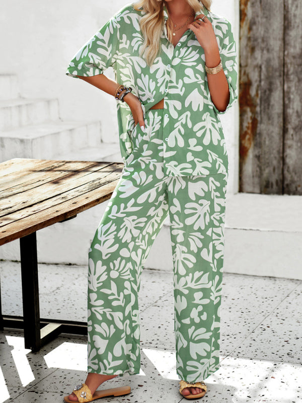 GR | Printed Blouse & Trousers Set