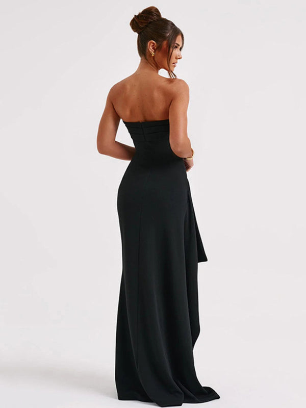 GR | Women's Boat Neck Tube Top Dress with High Slit 