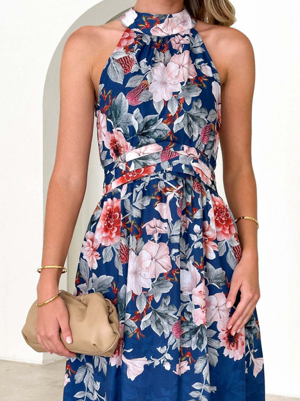 GR | Women's fashionable halter-print waist-slimming dress 