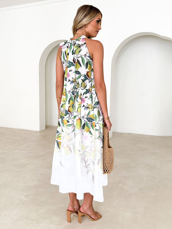 GR | Women's fashionable halter-print waist-slimming dress 