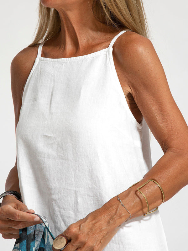 GR | New fashionable casual cotton and linen pinafore dress with slit 