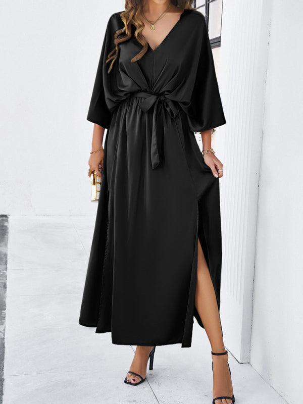 GR | Damen Elegantes V-Ausschnitt Lockere Kleid