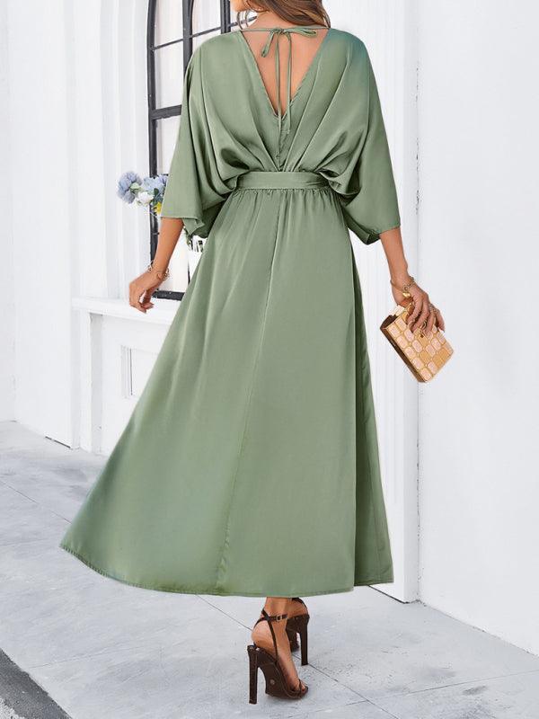 GR | Damen Elegantes V-Ausschnitt Lockere Kleid