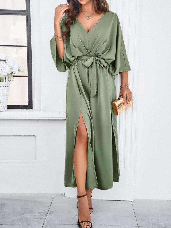 GR | Damen Elegantes V-Ausschnitt Lockere Kleid