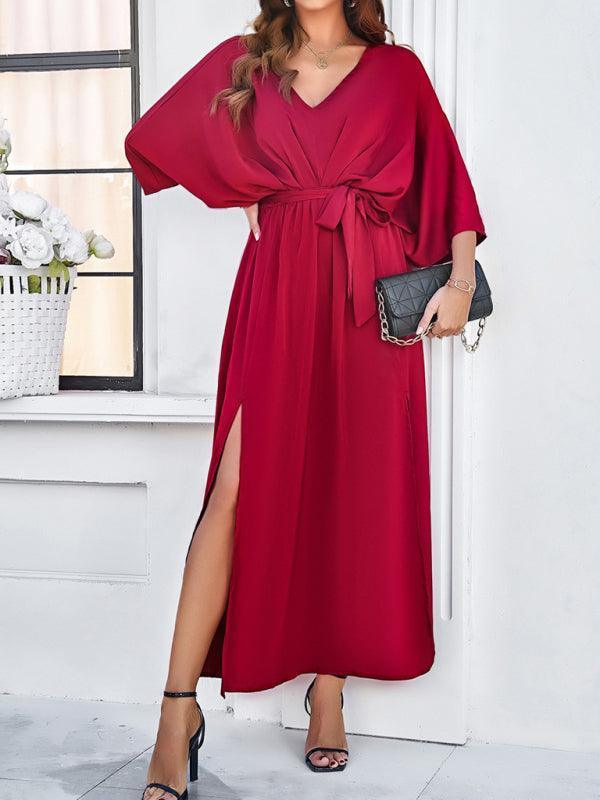 GR | Damen Elegantes V-Ausschnitt Lockere Kleid