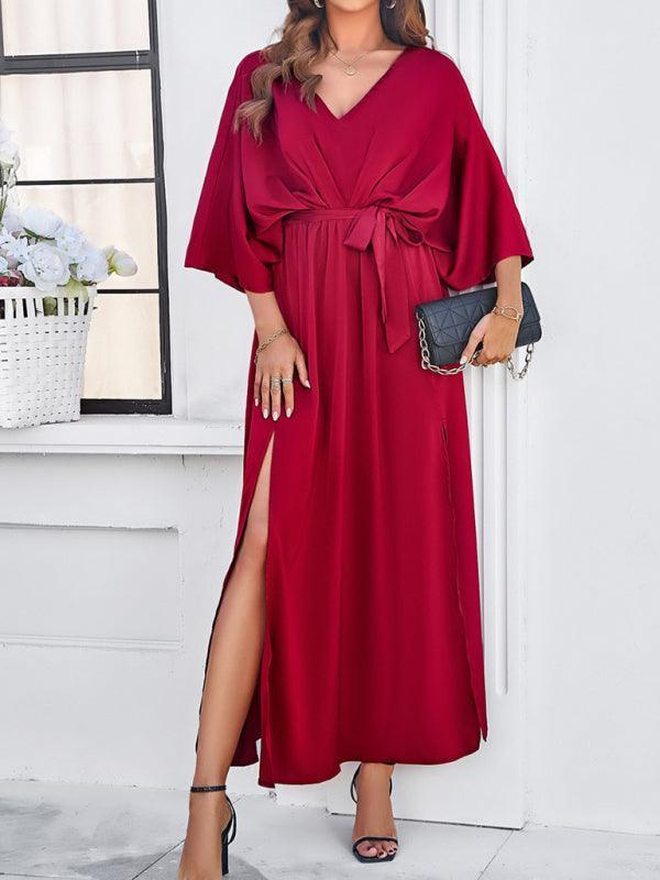 GR | Damen Elegantes V-Ausschnitt Lockere Kleid
