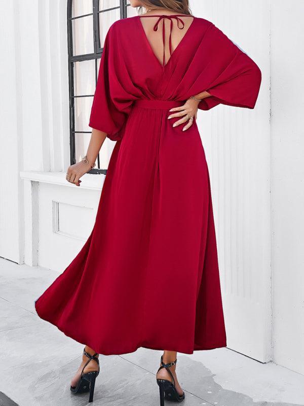 GR | Damen Elegantes V-Ausschnitt Lockere Kleid