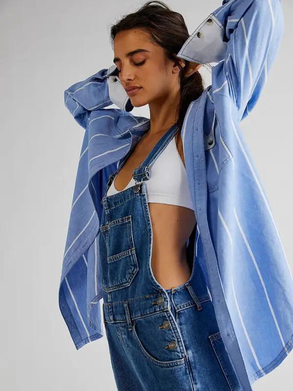 GR | New style jumpsuit, casual loose denim dungarees 