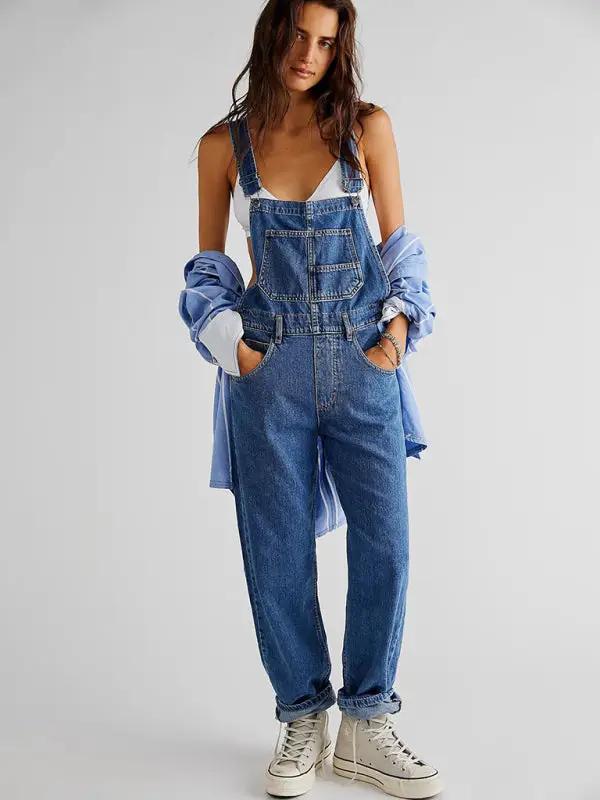 GR | New style jumpsuit, casual loose denim dungarees 