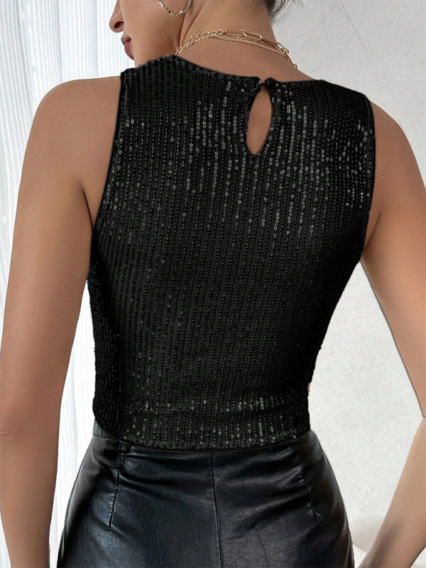 GR | New glittery solid color casual vest 