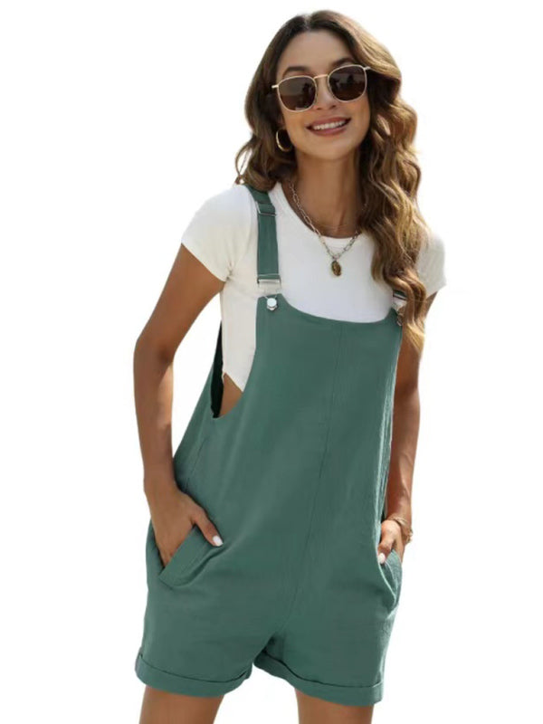 GR | Women's Cotton and Linen Adjustable Casual Loose Overall Shorts 
