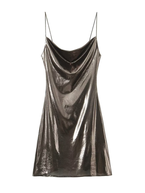 GR | Tiefer Rückenausschnitt metallisches Straps Kleid