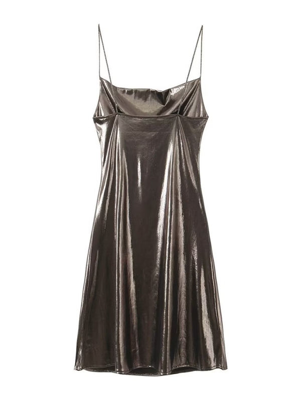 GR | Tiefer Rückenausschnitt metallisches Straps Kleid