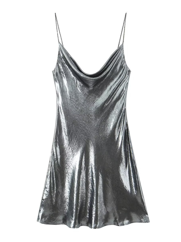 GR | Tiefer Rückenausschnitt metallisches Straps Kleid