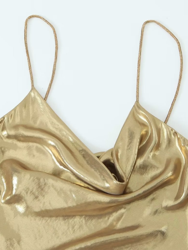 GR | Tiefer Rückenausschnitt metallisches Straps Kleid