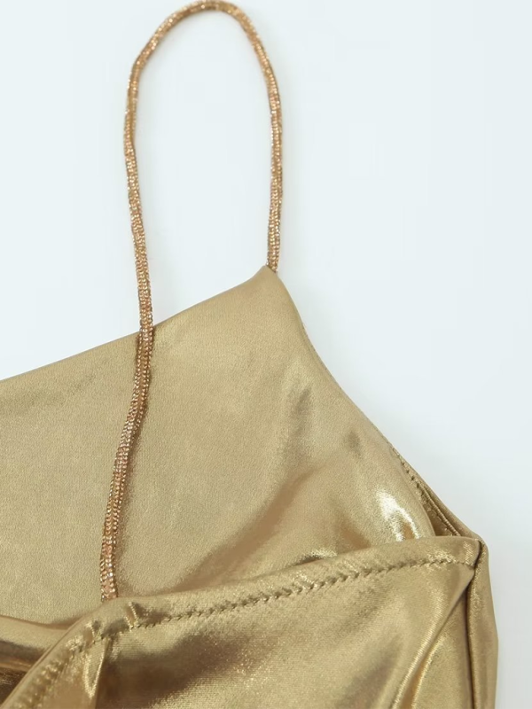 GR | Tiefer Rückenausschnitt metallisches Straps Kleid