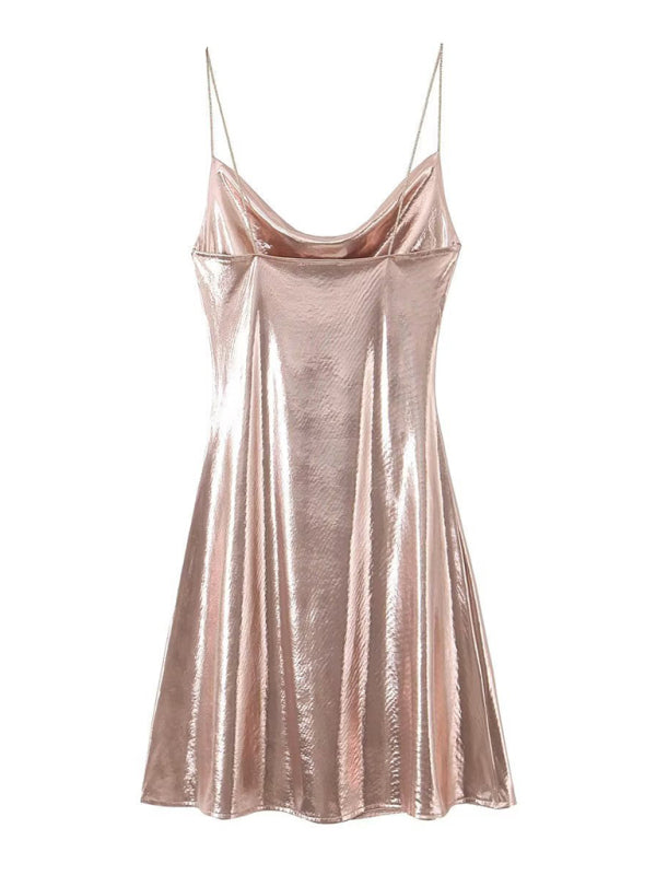 GR | Tiefer Rückenausschnitt metallisches Straps Kleid