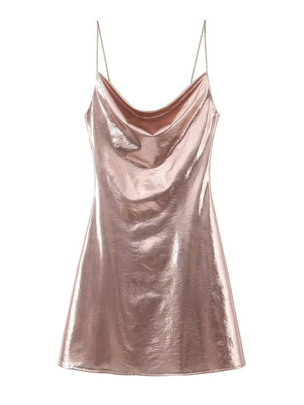 GR | Tiefer Rückenausschnitt metallisches Straps Kleid