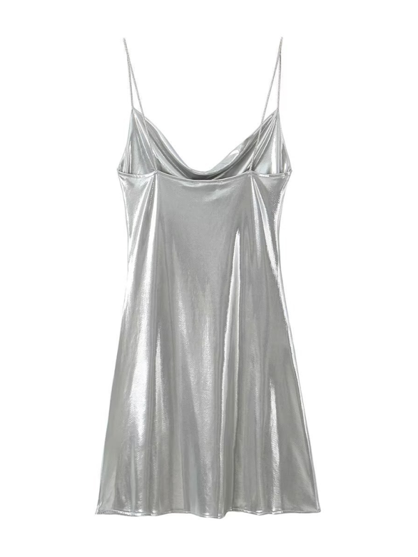 GR | Tiefer Rückenausschnitt metallisches Straps Kleid