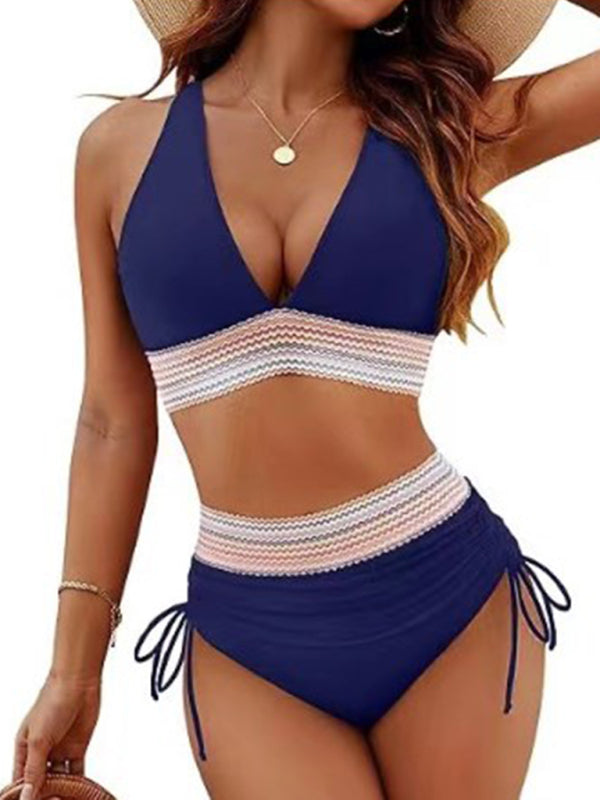 GR | High-waisted two-piece set V-neck tie bikini 