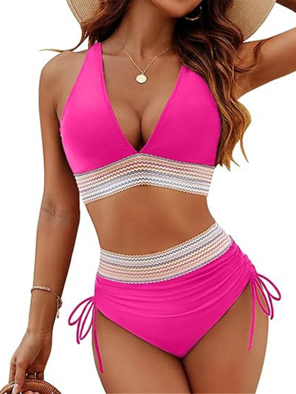 GR | High-waisted two-piece set V-neck tie bikini 
