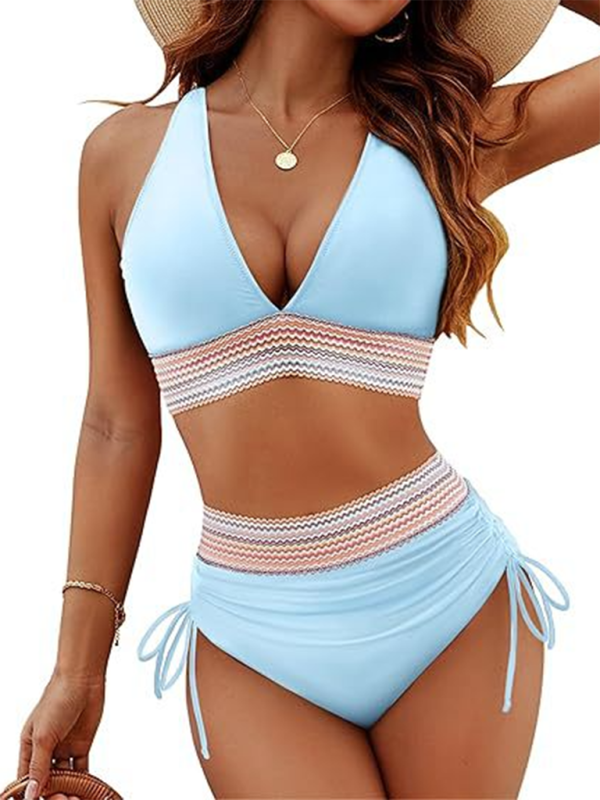 GR | High-waisted two-piece set V-neck tie bikini 