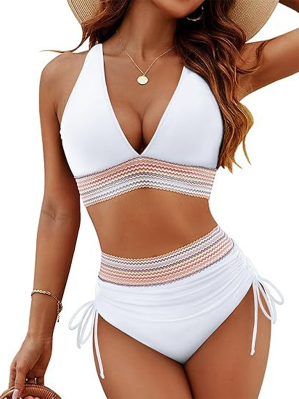GR | High-waisted two-piece set V-neck tie bikini 