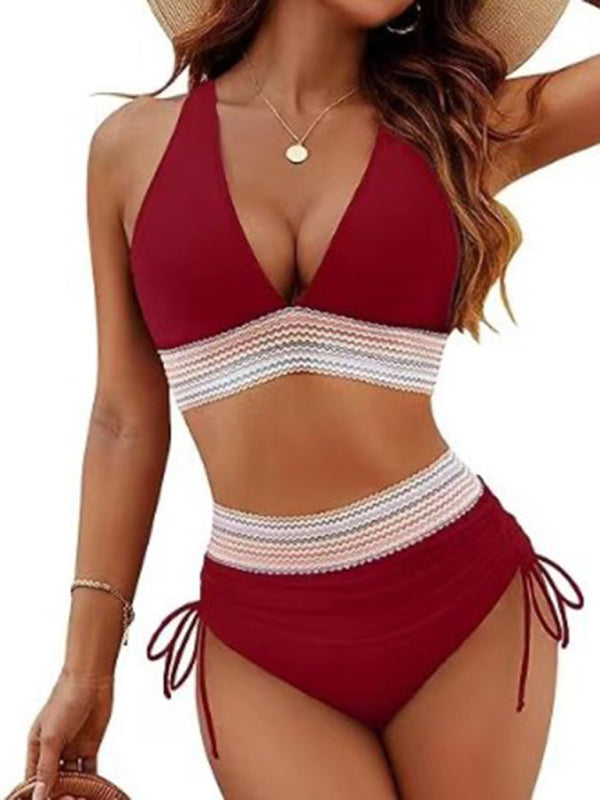 GR | High-waisted two-piece set V-neck tie bikini 