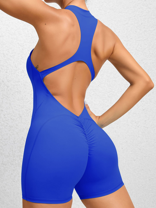 GR | Tight-fitting zip-up sports yoga pants, peach hips, one-piece, quick-drying pleated fitness jumpsuit 