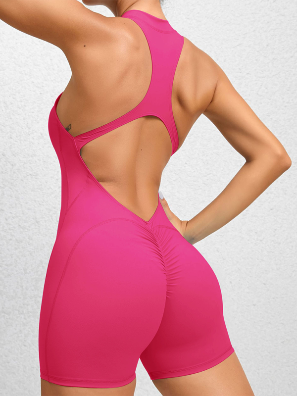 GR | Tight-fitting zip-up sports yoga pants, peach hips, one-piece, quick-drying pleated fitness jumpsuit 
