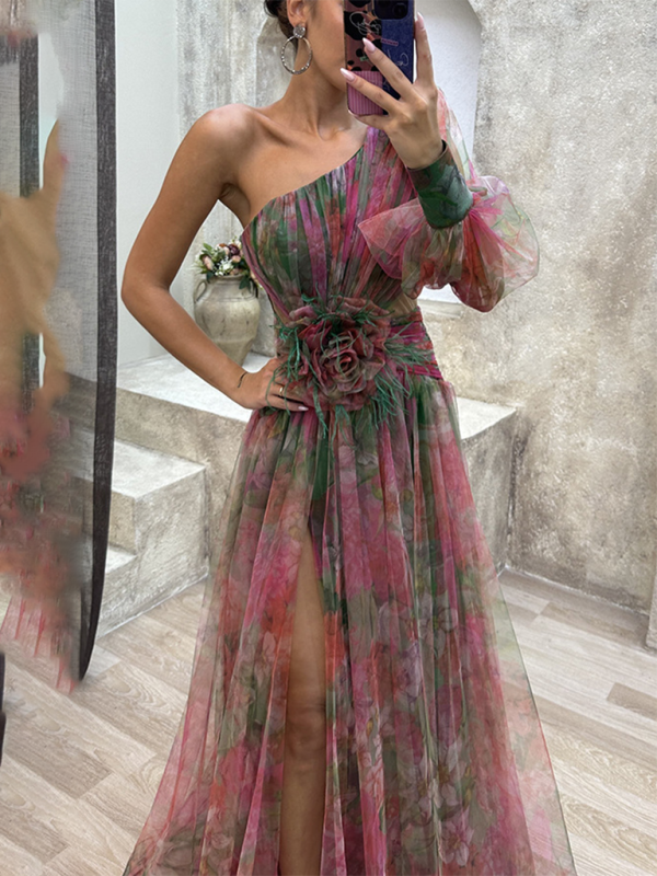GR | New Party Mesh Shoulder Slit Dress INS Casual Fashion Dresses 