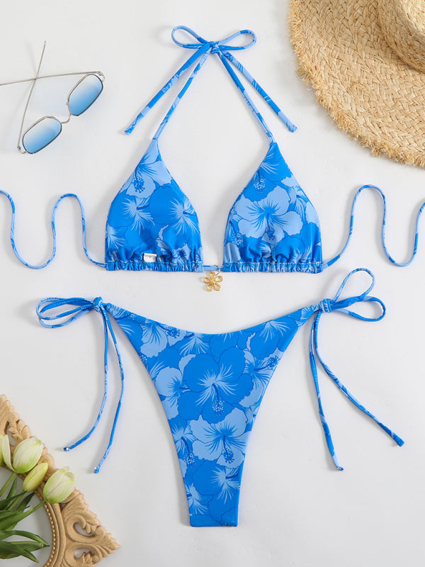 GR | Floral pattern halterneck bikini 