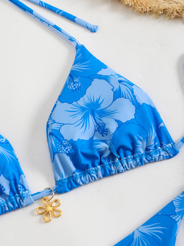 GR | Floral pattern halterneck bikini 