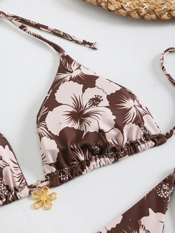 GR | Floral pattern halterneck bikini 