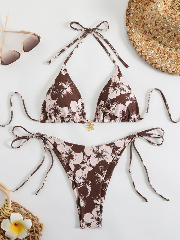 GR | Floral pattern halterneck bikini 