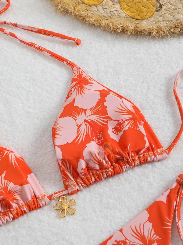 GR | Floral pattern halterneck bikini 
