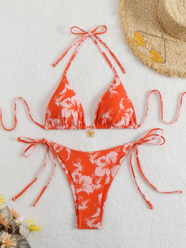 GR | Floral pattern halterneck bikini 