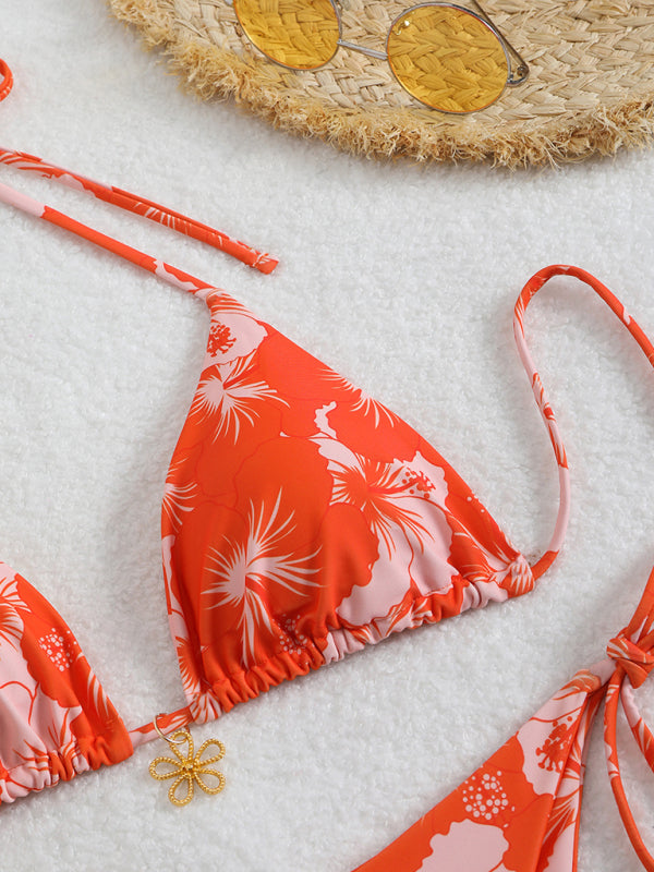 GR | Floral pattern halterneck bikini 