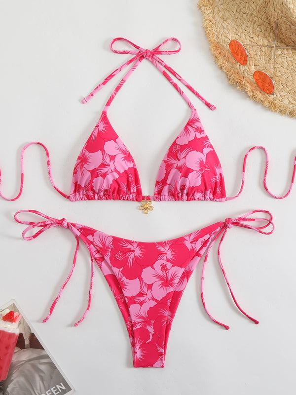GR | Floral pattern halterneck bikini 