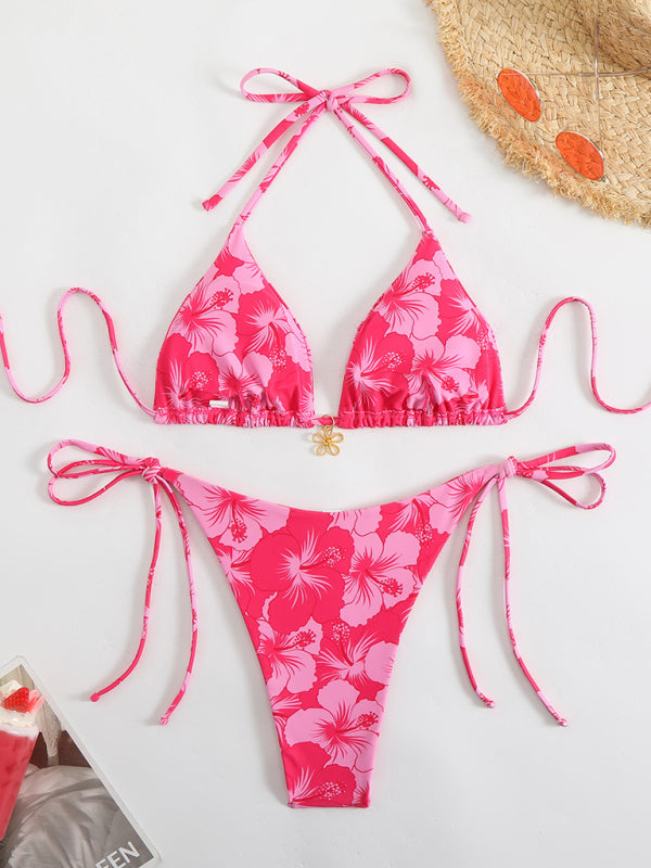 GR | Floral pattern halterneck bikini 